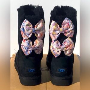 UGG Boots Bailey Bow Splatter Black Size 6 NEW
